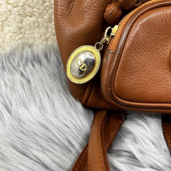 Vintage Christian Dior Tan Brown Leather CD Flap Mini Backpack - Picture 3 of 11